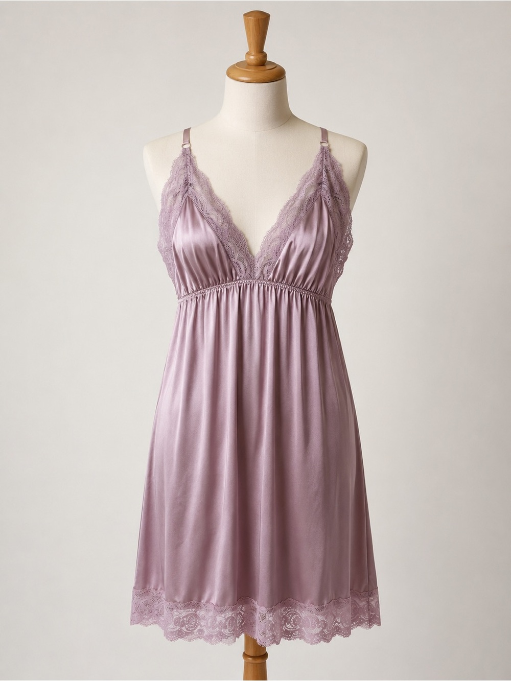 AvidLove Pink Lace Trim Babydoll Chemise Nightgown Slip Dress Coquette Size Med
